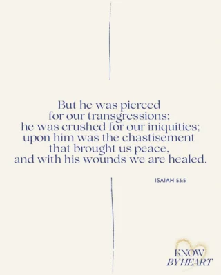 Press play, repeat after me, and let’s memorize Isaiah 53:5 together:

“But he was pierced for our transgressions, he was crushed for our iniquities; the punishment that brought us peace was on him, and by his wounds we are healed.”

Isaiah doesn’t just tell us what the Messiah would suffer—he tells us why. Jesus wasn’t merely pierced; He was pierced for our transgressions. He wasn’t simply crushed; He was crushed for our iniquities. Every wound had a purpose: to bear the punishment we deserved so that we could have peace with God. As you memorize this verse this week, may you be reminded that the cross wasn’t just an event in history—it was God’s plan of redemption, accomplished out of His great love for you.

💛 Don’t forget to like, subscribe, and share, so you never miss a verse.

#ScriptureMemory #Isaiah535 #HideGodsWordInYourHeart #GospelTruth #MemorizeScripture