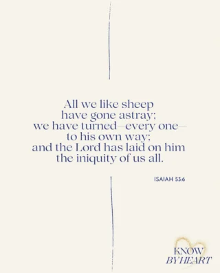 Press play, repeat after me, and let’s memorize Isaiah 53:6 together:

Isaiah compares us to sheep because sheep are dependent on their shepherd. They don’t usually wander all at once—they drift little by little, and once they’re lost, they can’t simply find their way home on their own. Isn’t that true of our hearts? 

We are all prone to go our own way instead of following God’s. Yet this verse doesn’t end with our wandering. It points us to the hope of the gospel: the Lord laid our iniquity on Christ, our Good Shepherd, who came to seek the lost and bring us back to Himself. 

As you memorize this verse this week, may it remind you that our hope is not in finding our own way back to God, but in the Shepherd who gave His life to bring us home.

💛 Don’t forget to like, subscribe, and share, so you never miss a verse.

Listen to the podcast. 🔗 in bio.

#Isaiah536 #ScriptureMemory #HideGodsWordInYourHeart #BibleMemorization #MemorizeScripture
